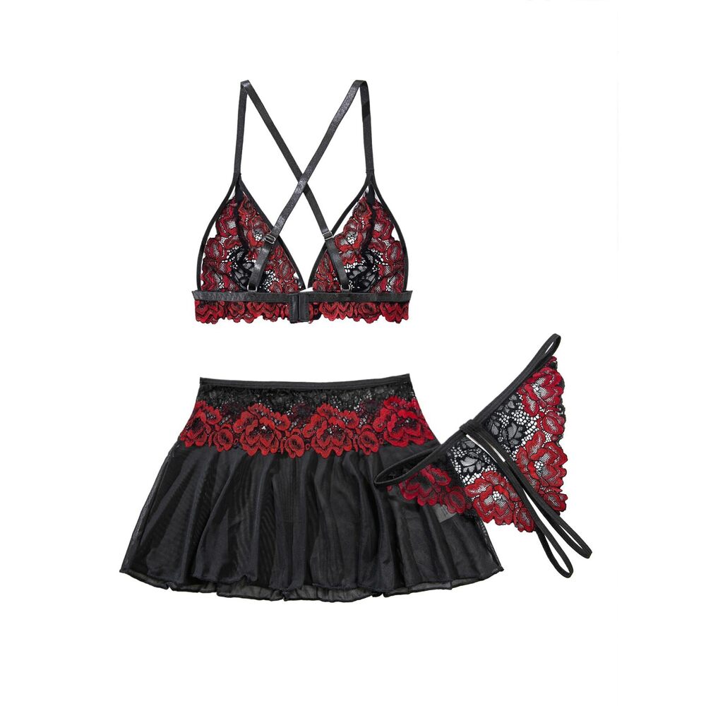 8777 Plus Size Cruvy Sexy Mini Skirt With G-String Floral Lace Sheer View 5